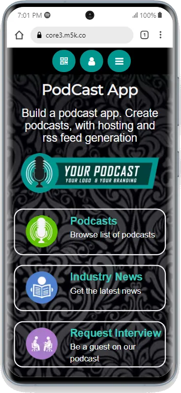 Podcast App w/Large Buttons On Dark Theme