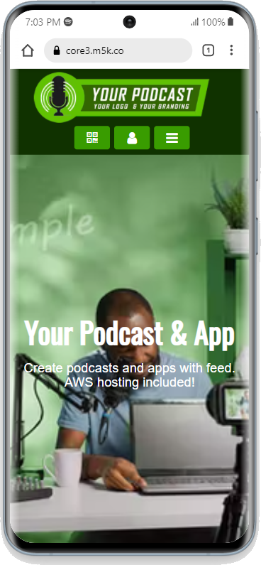 Podcast PWA Centered Logo And Menu