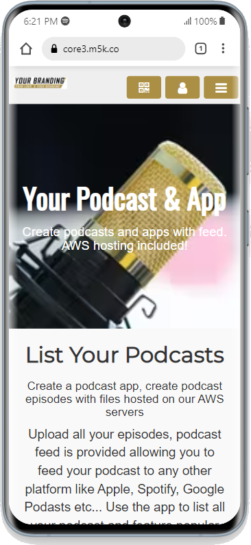 Podcast PWA With Sleek Gold Buttons