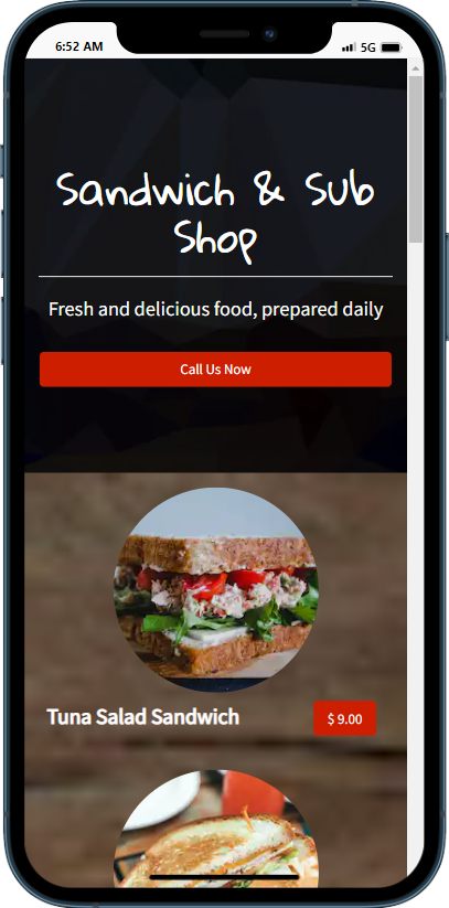 Sandwich and Sub Food Ordering