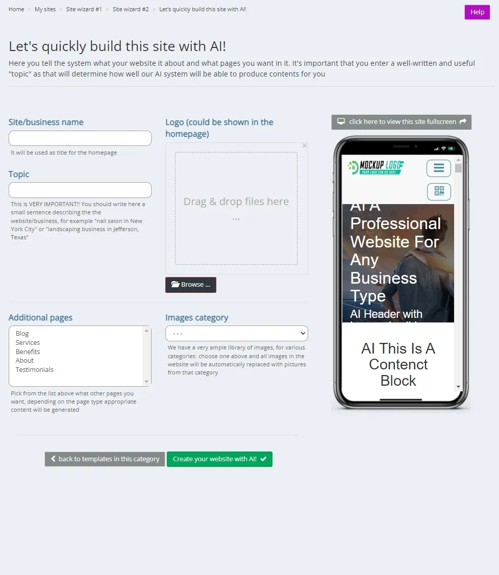 Mobilefirst-Personal Websites page editor with phone monitor showing changes in real time