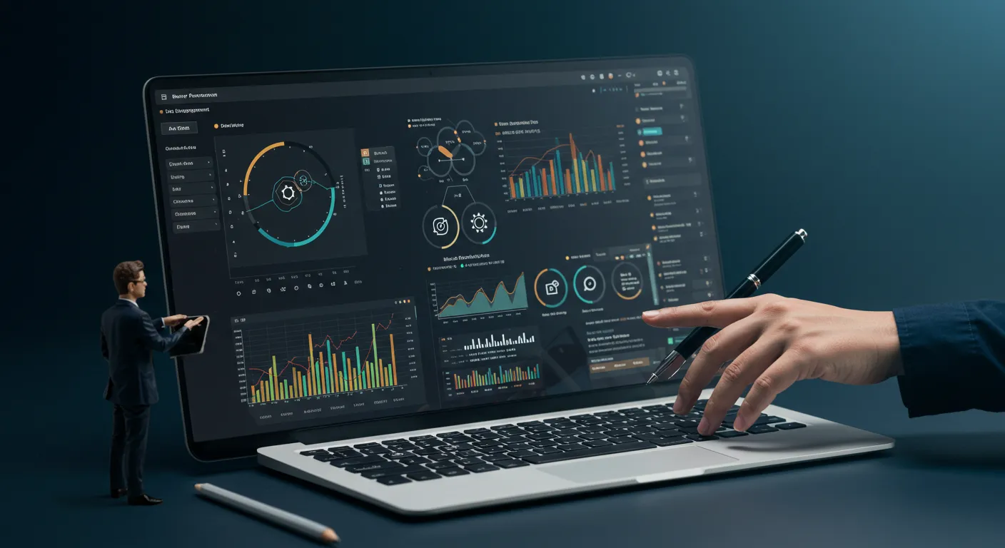 A diverse team meets at a boardroom table while a solo professional stands nearby holding a notebook.